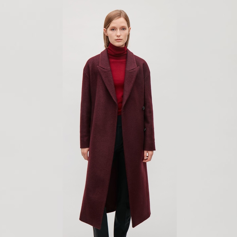 COS Belted Wool Coat in Burgundy